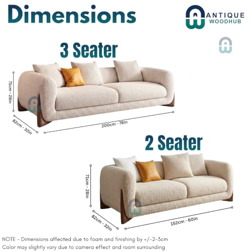 Image of Modern Sofa, Teddy Fabric, Chesterfield Style, Wooden Legs, for Living Room, Bedroom, Hallways (3+2 Seater, Light Grey)