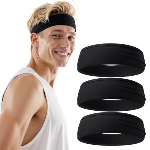 Image of Braylin Men's Headband, 3-Pack Men's Sweatband, Sports Headband for Running, Cycling, Basketball, Fitness Workout, Unisex Headbands