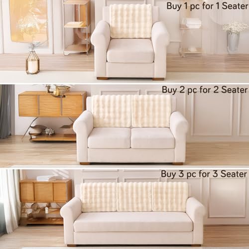 Image of HOKIPO 'FurHug' Premium Faux Rabbit Fur Anti-Slip Sofa Backrest Covers Mat | Beige (AR-6289-CRM)
