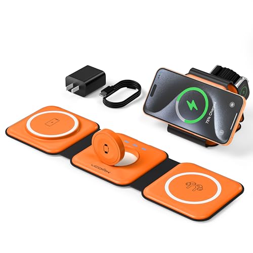 UCOMX 3 in 1 Charging Station for Multple Devices Foldable 3 in 1 Wireless Charger for Travel Nano Wireless Charging Station for iPhone16 15 14 13 12 Pro Max/Watch 10 9 8 7 6 5 4 3 Ultra/AirPod Pro