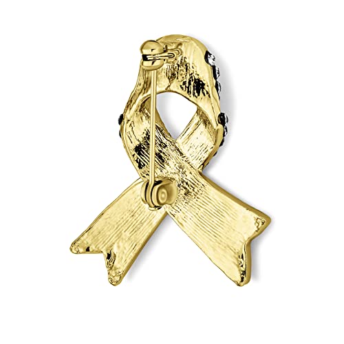 Image of Bling Jewelry Cancer Awareness Ribbon Brooch Pin - Silver Blue Pink Purple Crystal Enamel - Symbol of Support and Survival - Silver Gold Plated Accent - Thoughtful Jewelry for Women