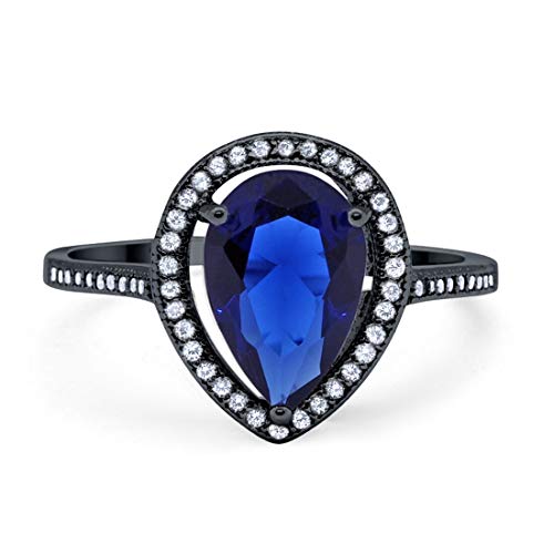 Blue Apple Co. Halo Teardrop Pear Shape Simulated Cubic Zirconia Bridal Ring 925 Sterling Silver Choose Color