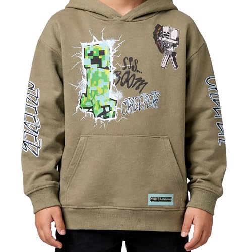 Minecraft Boys Pullover Hoodie Creeper Graphic Fleece Sweatshirt Olive Green Sizes SXL