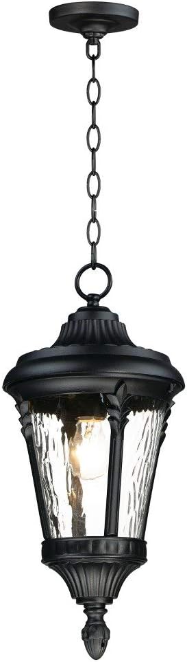 Maxim Lighting Sentry 1-Light Outdoor Hanging Light | Black Aluminum Finish | Water Glass Glass Shade | Transitional Outdoor Light Fixture | Ideal for Porches & Covered Entryways | 3058WGBK