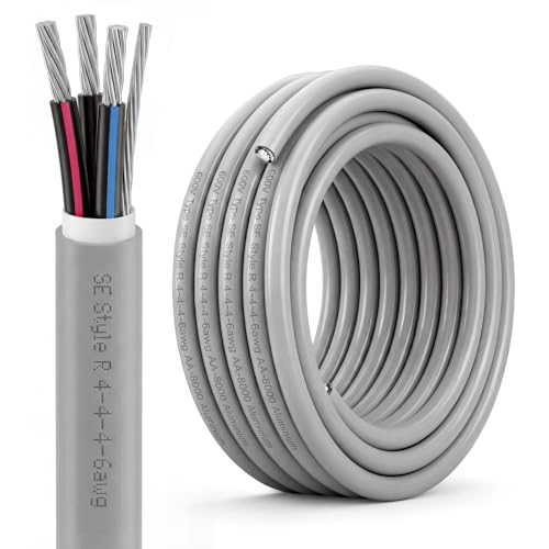 Image of Copkim 50Ft 4-4-4-6 SER Aluminum Service Entrance Cable 600V - UL Listed Electrical Wire for Above Ground Sub Panel Feeder, 4 AWG 3 Conductor with 6 AWG Neutral - Residential /Commercial Panel
