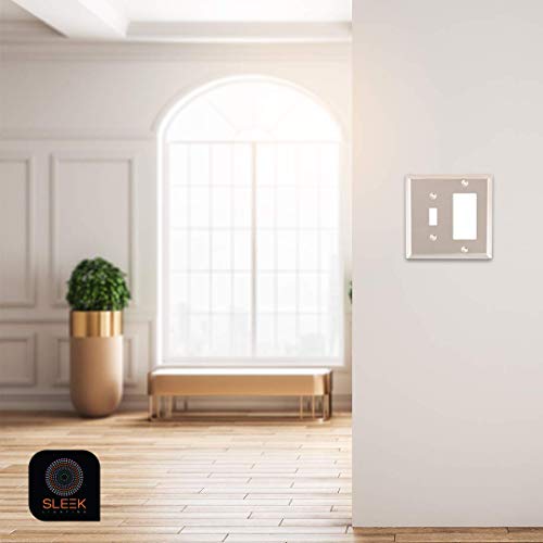 Sleeklighting Brushed Nickel Outlet Covers And Switch Plates-Decorative Wall Plate Light Switch Cover Flat -Variety Of Styles: Decorator/Duplex/Toggle / & Combo-Size: 1 Gang Toggle (4Pack) #TOP3