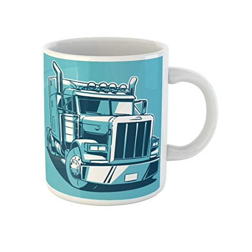 Awowee Coffee Mug Trailer Classic American Truck Cartoon Duotone Semi Big...