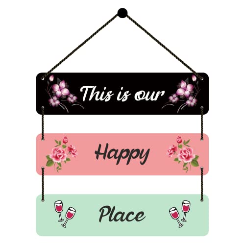 Image of Expleasia Exuberant & Luxury Decor Exuberant & Luxury Decor Decorative Wall Hanging Wooden Decoration Item for Home Office Living Room Bedroom Decoration Items Home Decor Gift Items (Happy Place Wine Glass)
