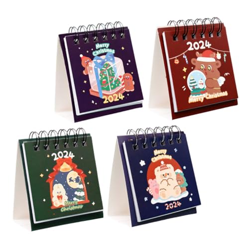 HIAKDOFT 4個クリスマス卓上カレンダー ミニスタンディングデスクカレンダー 省スペース設計 かわいいカートゥーンデザイン オフィスや家の