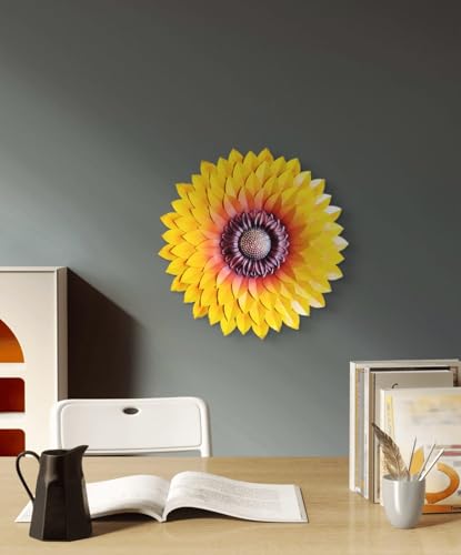 Image of SETHI AESTHETIC Metal Designer Flower Wall Decor, Flower Wall Art, Decor item,- Size 21 X 21 inch (Metallic Designer yellow)