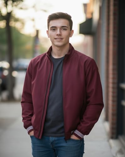 Image of Boys Solid Maroon Jacket | Kids Lightweight Winter Zip Jacket | Casual Wear