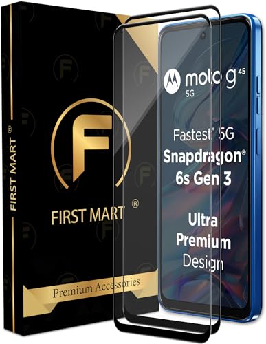 Image of FIRST MART Military-Grade Gorilla Tempered Glass Compatible For Motorola G45, Moto G73 and Moto G32 5G (6.5 Inch) With Easy Installation Kit | Edge To Edge Coverage | Black, Pack of 2