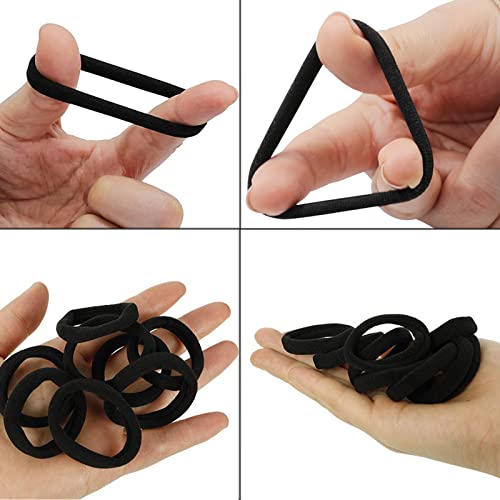 ILamourCar Hair Bands for Women, 50 Pcs Thick Seamless Hair Ties No Damage, Black Hair Bobbles for Women Men Girl, Strong Elastic Ponytail Holders Hair Accessories (Black) - Image 6