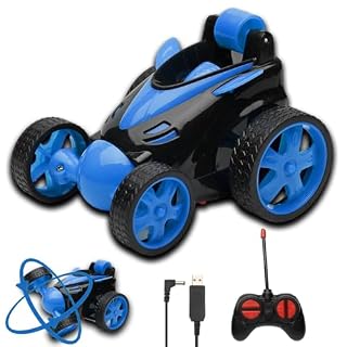 Gooyo DB2069 360° Rotating & Rolling Stunt Car Toy with Demo Functions | Spin, Stunt, Flip Functions | Remote Control Stunt Car Toy for Kids | Blue | in-Built Battery | Gift Box Packaging