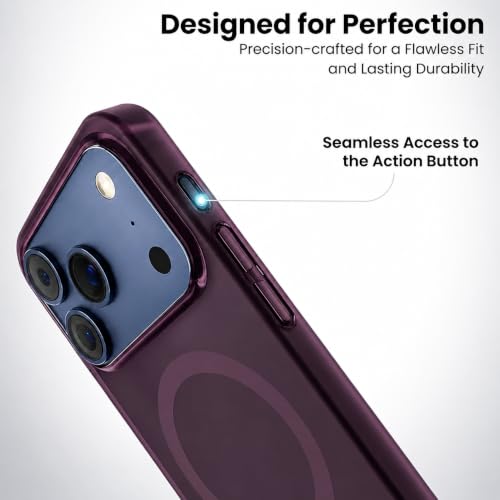 Image of DIZORO Matte Case for iPhone 17 Pro Compatible with MagSafe, Camera Lens Full Protection, Shockproof Translucent Frosted TPU Soft Phone Cover, Anti-Fingerprint (Burgundy)
