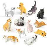 RECUR Cats and Dogs Animal Figurines Desk Pets Miniature Figure Cake Topper, 100% Hand-Painted, Mini Pets Figure for Kids - 12 PCS