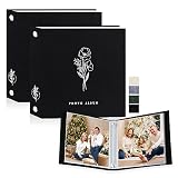 Lanpn Photo Album 4x4 2 Packs, Linen Hard Cover Small Archival Acid Free Top Load Pocket Photo Book with Sleeves that Holds 52 Vertical Only 4 x 4 Picture (Black)