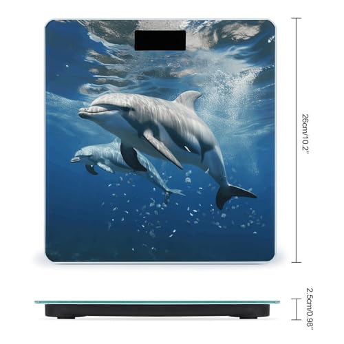 Balanza digital de baño con diseño de delfines y vidrio templado miniatura 2