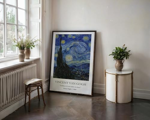 Image of Waltractive Vincent Van Gogh Paintings Framed Poster with Beautiful Quotes - Available in 33x22 and 48x33 CM - Classic Art Poster with sleek Black Frame - Elegant Home and Office Decor (Starry Night, 13x19 Inch, Framed)
