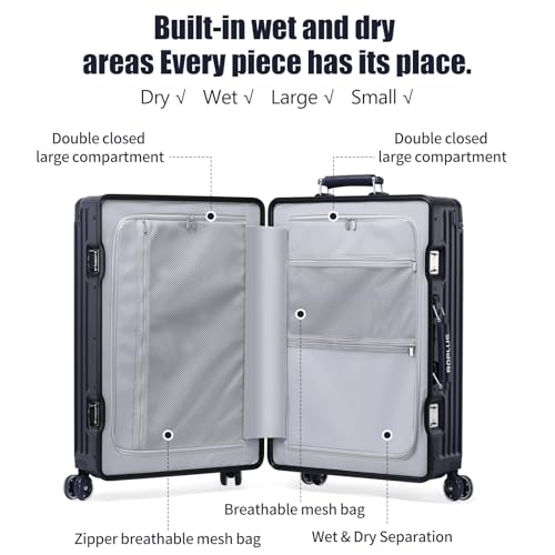 Aluminium Frame Carry on Luggage with Smooth Jelly Wheels, Hardside Zipperless Rolling Suitcase with TSA Lock (Blue, 21-Inch)4