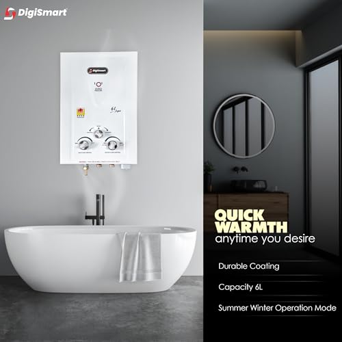 Image of DIGISMART Instant 6 Ltr. Gas Water Heater Copper Tank with Anti Rust Coating ISI Approved to Saves Your Geyser from Corrosion by Water Aqua (Ivory)