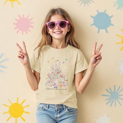 Image of Floral Castle Shirts for Girls Graphic Cute Tshirt Kids Toddler Flower Holiday Shirt Vacation Trip Tee Tops