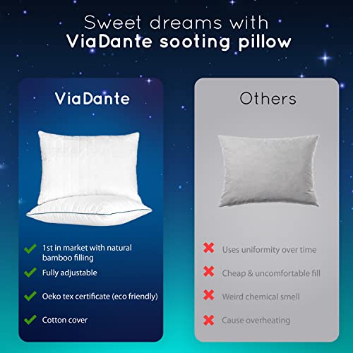 Viadante Luxury Bamboo Pillow- Adjustable Pillow With Natural Bamboo Fill. Soft Or Firm Support For Back, Stomach & Side Sleepers. Oeko- Tex Certified Best Pillow For Neck Pain And Headaches. #TOP5