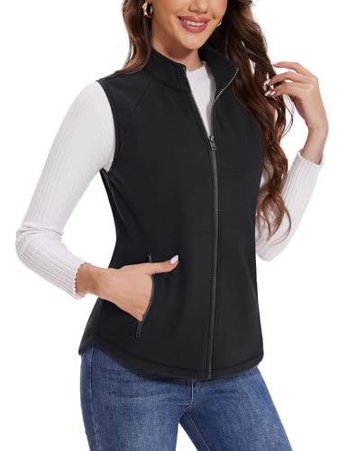 MAGCOMSEN Women's Fleece Vest with Zipper Pockets Zip Up Sleeveless Jackets Lightweight Soft Warm Polar Vest Outerwear
