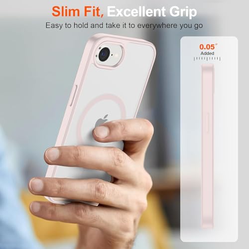Image of DIZORO Compatible iPhone 17e / iPhone 16e Case,Compatible with MagSafe, Non Yellow Military-Grade Drop Protection & Hard PC Back Cover Slim Transparent Anti-Scratch Shockproof Phone Case - Pink