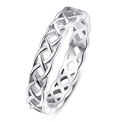BONLAVIE Damen 925 Sterling Silber Ring Einfacher Keltischer Knoten Eternity Band Ring Hollow Design Größe 54 (17.2) Cover