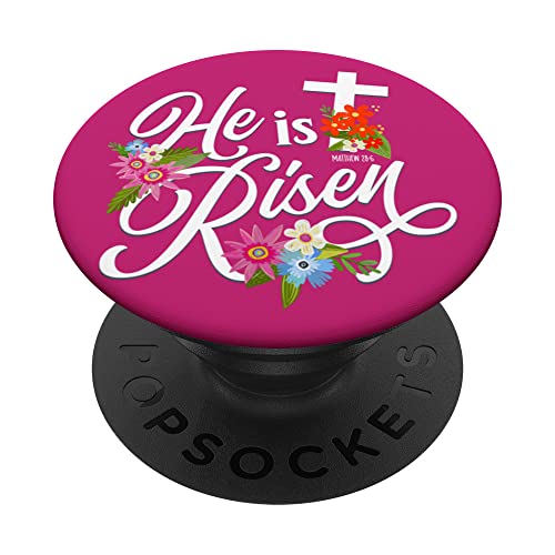 He is Risen, Easter, Christian Clothing Matthew 28:6 PopSockets Swappable PopGrip, Black