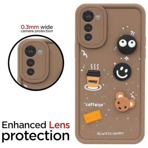 Image of Bintage Cute Fun Ball | Taddy Cartoon 3D Smiley Coffee Cup | Milk Donut | Full Protection Rubber Back Cover Compatible for Motorola Moto e32s - Brown