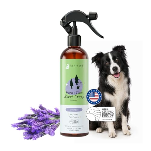 kin+kind Natural Flea and Tick Prevention for Dogs Non-Greasy Coat Spray Vet-Formulated Lavender 12 fl oz