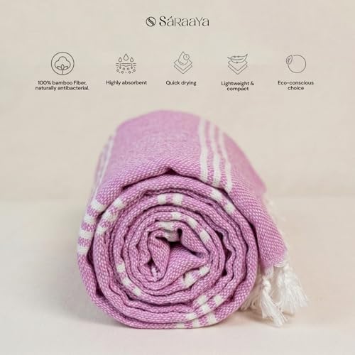 Image of Ultrasoft Bamboo Bath Towel | Quick Dry, Compact & Lightweight | Turkish Striped Satin Weave | Lavender | 63x33 Inch | 210 GSM
