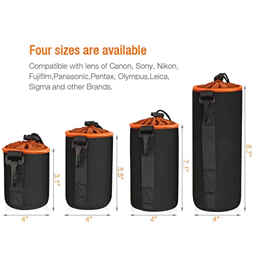 Lywencom Lens Pouch,Waterproof Protective Lens Bag For Slr Camera Lens,With Adjustable Drawstring And Rotating Clamp,Camera Lens Bag For Nikon, Pentax, Sony, Olympus, Panasonic, Etc (Orange) #TOP1