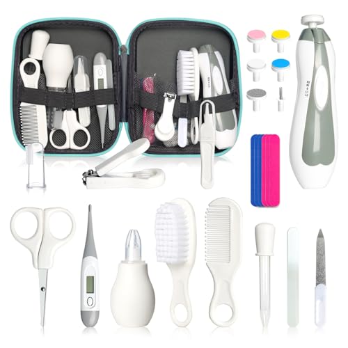 Image of Baby Grooming Kit for Boys Girls Safety Newborn Nursery Essentials Grooming Set Gift for First-time Parents, Grey White 25 in 1
