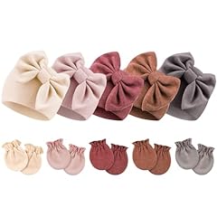 5 Baby Bow Hats + 5 Pairs Mittens (Set I)