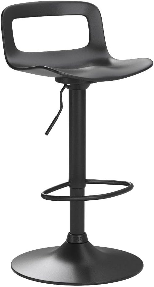 thksbought Bar Stools Set of 2, Adjustable Plastic Swivel Barstools, Modern Counter Stools with Open-Back and Footrest, Counter Height Barstools for Bar, Kitchen and Dining Room (Matte Black)