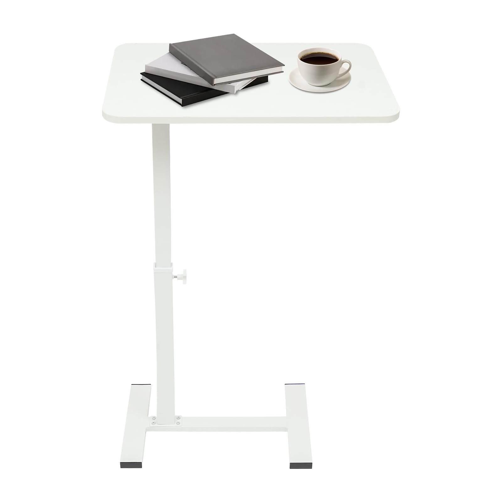 Table de chevet à roulettes réglable en hauteur pour lit, hôpital, bureau à domicile, 60 x 40 cm, blanche