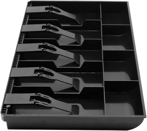 Image of Cash Register Drawer Insert Tray, Portable Currency Till Replacement Money Organizer with Spring-Loaded Note Clips and Divided Storage Sections for Shops, Offices and Billing Counters