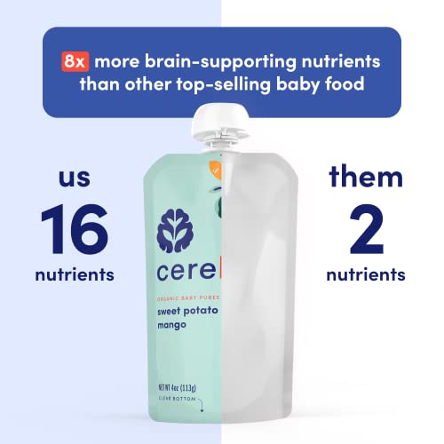 Cerebelly Baby Food Pouches - Organic Veggie Purees Variety Pack (4 Oz, Pack Of 8) Toddler Snacks - 16 Brain-Supporting Nutrients - Healthy Snacks, Gluten-Free, Bpa-Free, Non-Gmo #TOP2