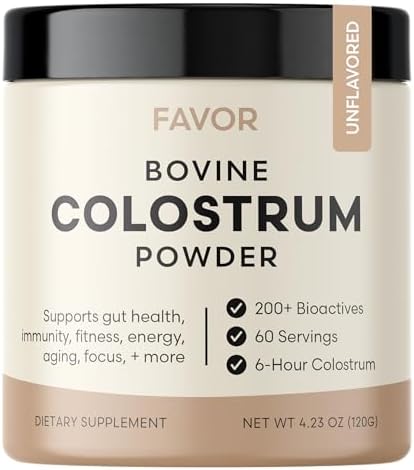 Favor Bovine Colostrum Powder Supplement for Immune Support, Gut Health, & Muscle Recovery, 6-Hour Colostrum Supplement Powder, Unflavored, Non-GMO, & Gluten-Free, 60-Day Supply Favor Bovine Colostrum Powder Supplement for Immune Support, Gut Health, & Muscle Recovery, 6-Hour Colostrum Supplement Powder, Unflavored, Non-GMO, & Gluten-Free, 60-Day Supply
