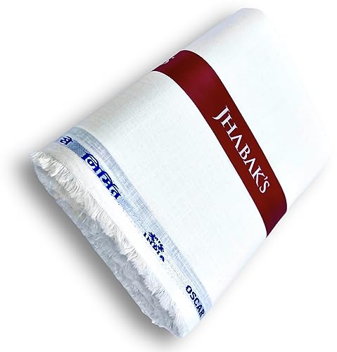 JHABAK'S Unstitched 100% Pure Cotton Shirt & Kurta Fabric for Men - Pure Cotton Material - 1.60m Shirt Piece Cloth, White, Solid
