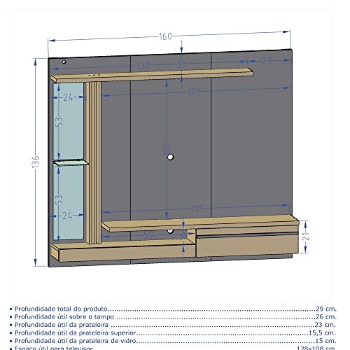 Painel Suspenso Denver Sala TV até 55 Polegadas 1 Porta