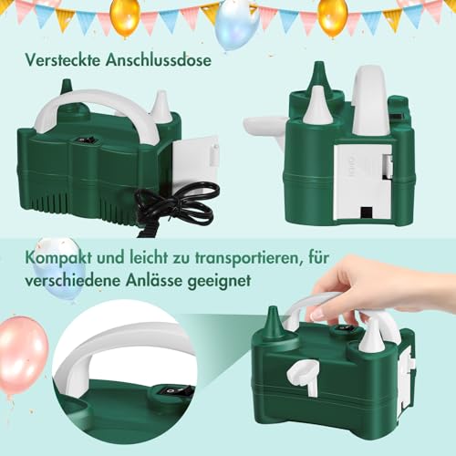 FLSEPAMB 600W Motor Luftballonpumpe Elektrisch Mini, Ballonpumpe Klein with 2 Düse, Intelligenter 2 Modus Pumpe Luftballon Elektrisch,Tragbar Luftballon Pumpe Elektro 6