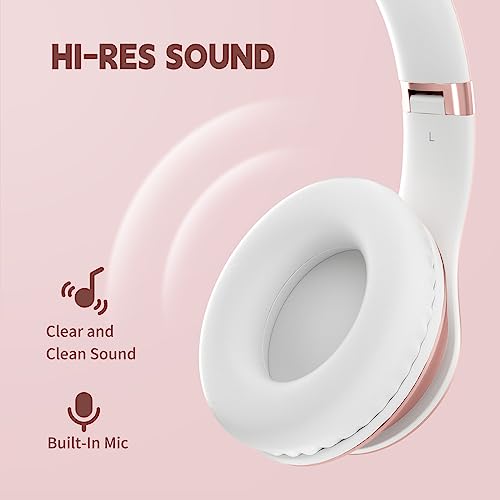 Glynzak Wireless Bluetooth Headphones Over Ear 65H Playtime Hifi Stereo Headset With Microphone And 6Eq Modes Foldable Bluetooth V5.3 Headphones For Travel Smartphone Computer Laptop Rose Gold #TOP2