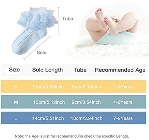 Looching 6 Pack Toddler Baby Girls Ruffle Socks White Lace Trim Eyelet Frilly Cute Cotton Dress Ankle Socks for Kids… - Image 6