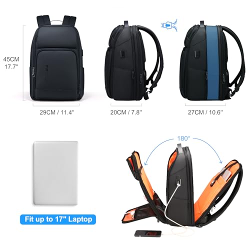 FENRUIEN 17 Inch Travel Backpack for Men, Expandable Water Resistant Computer Backpack with USB Port, Black Laptop Bag for Business/College/Work2