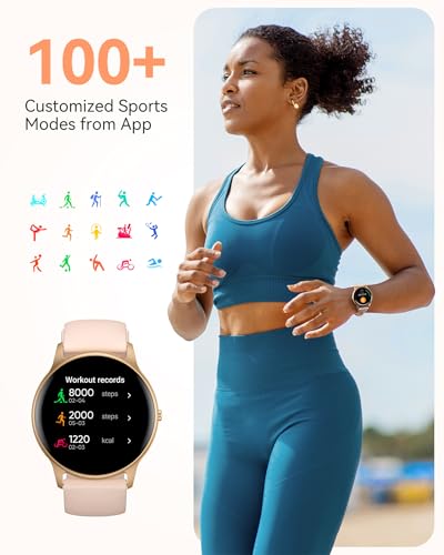 Image of AGPTEK 5ATM Waterproof Smart Watch for Women with 100+ Sports Modes, Pink | Ultra-Clear Screen Fitness Tracker with Sleep Monitor, Heart Rate Monitor, Pedometer, Compatible with Android & iOS