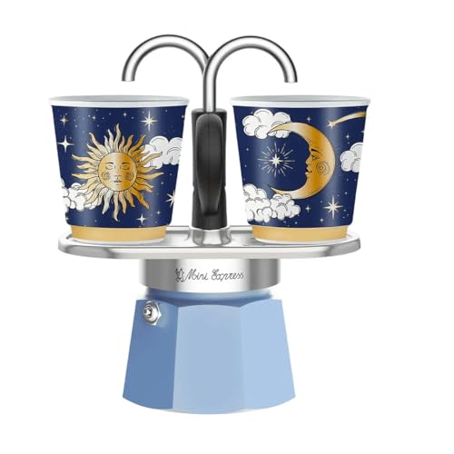 Bialetti Set Mini Express Cielo Stellato Ceruleo Sole Luna Caffettiera Moka Espresso Maker + 2 Tazzine